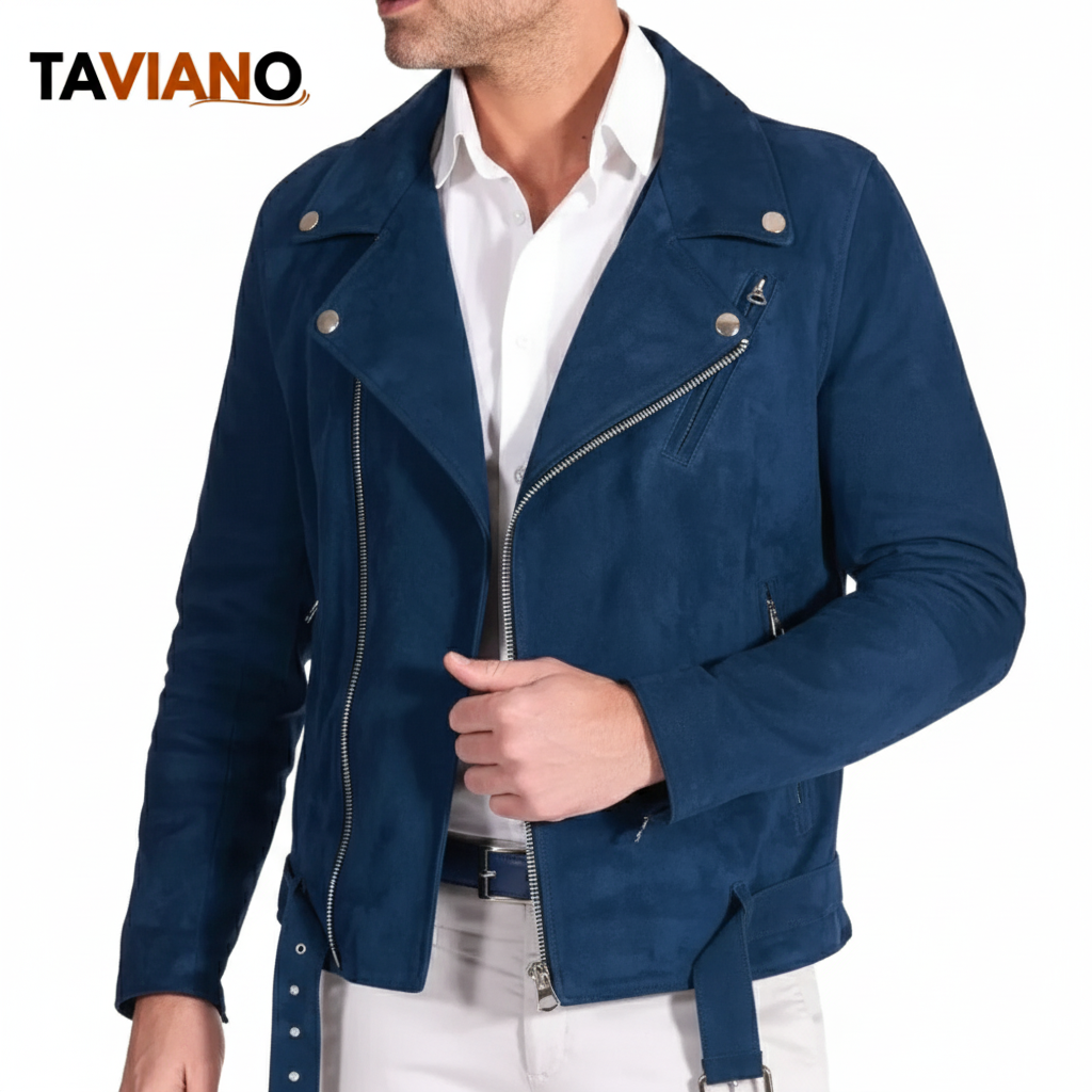 Aiden Blue Suede Biker Jacket