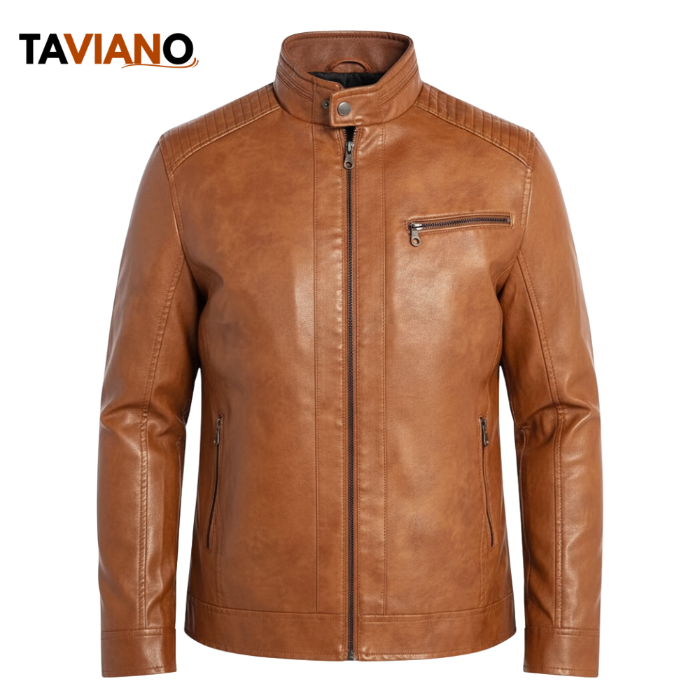 Men’s Genuine Leather Jacket – Slim Fit Vintage Motorcycle Bomber Coat