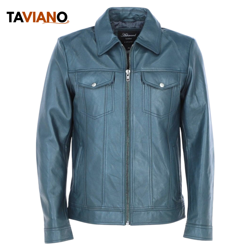 Leather Bomber Jacket Navy: 1896