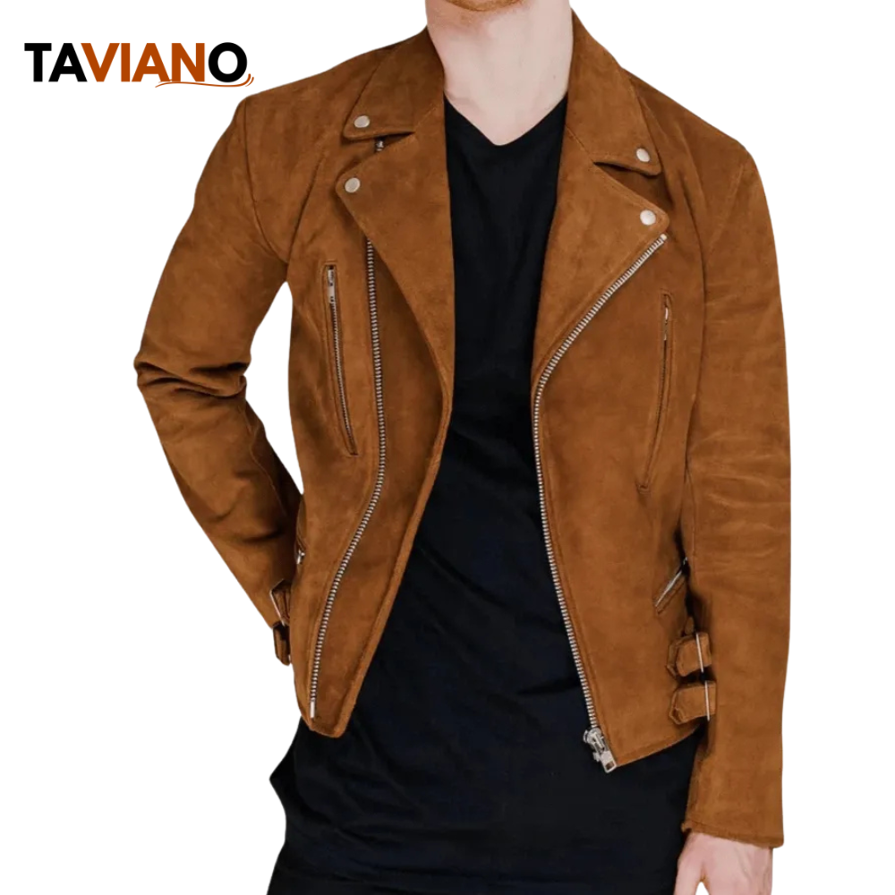 Gary Tan Brown Suede Biker Jacket