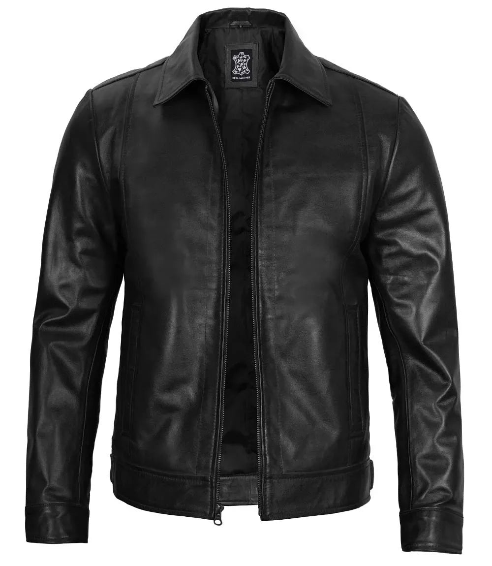 Men's Black Harrington Classic Leather Jacket