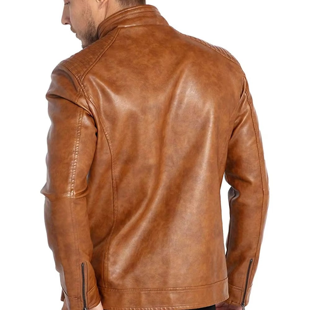 Men’s Genuine Leather Jacket – Slim Fit Vintage Motorcycle Bomber Coat