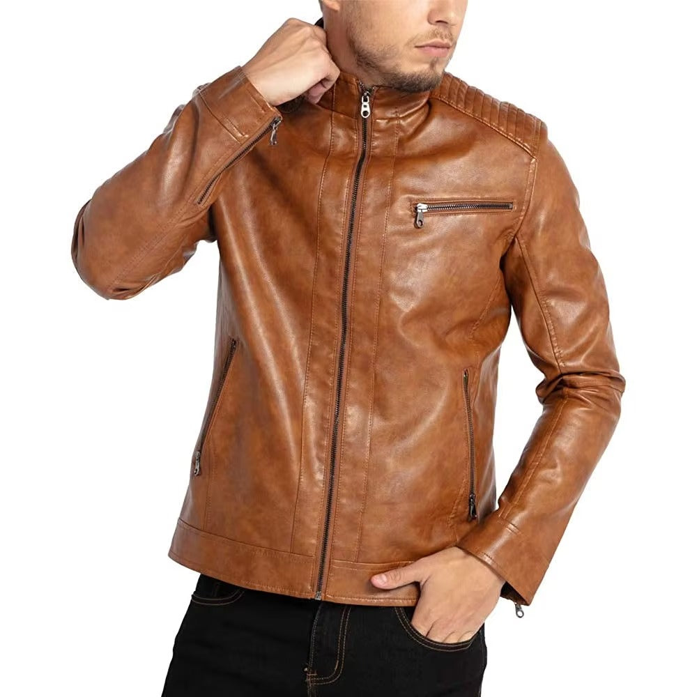 Men’s Genuine Leather Jacket – Slim Fit Vintage Motorcycle Bomber Coat