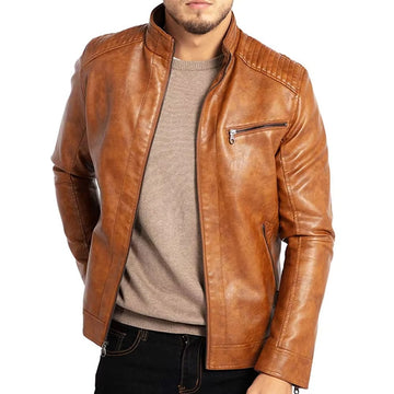 Men’s Genuine Leather Jacket – Slim Fit Vintage Motorcycle Bomber Coat
