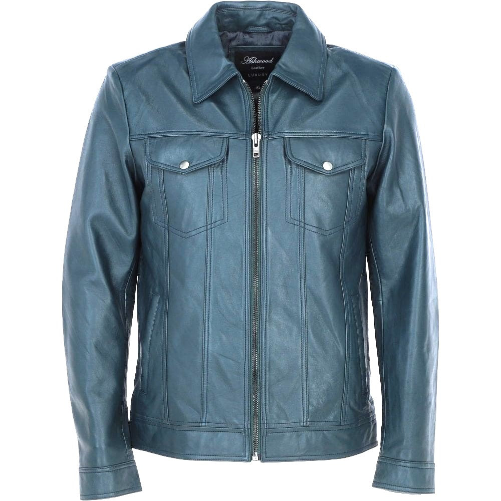 Leather Bomber Jacket Navy: 1896