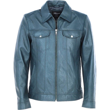 Leather Bomber Jacket Navy: 1896