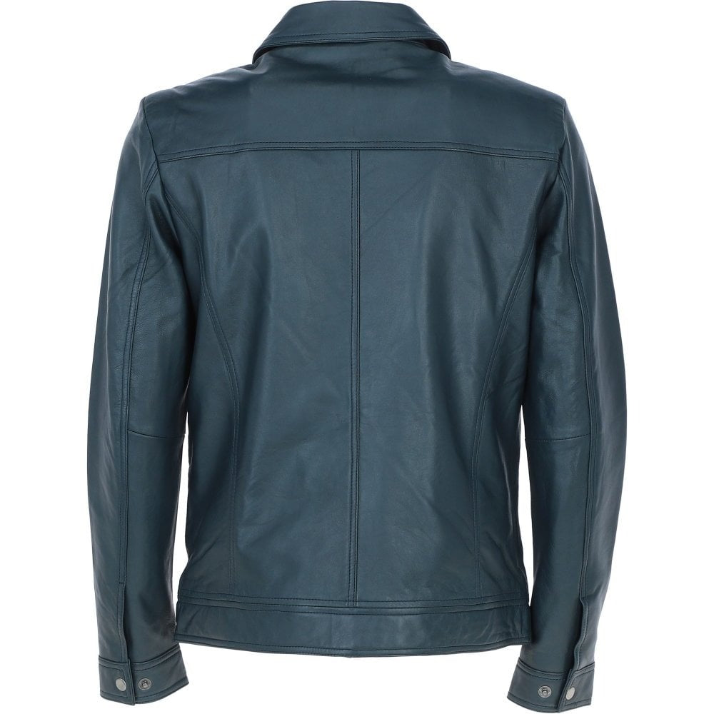 Leather Bomber Jacket Navy: 1896