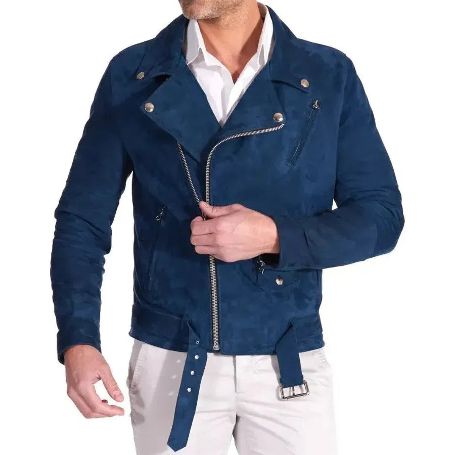 Aiden Blue Suede Biker Jacket