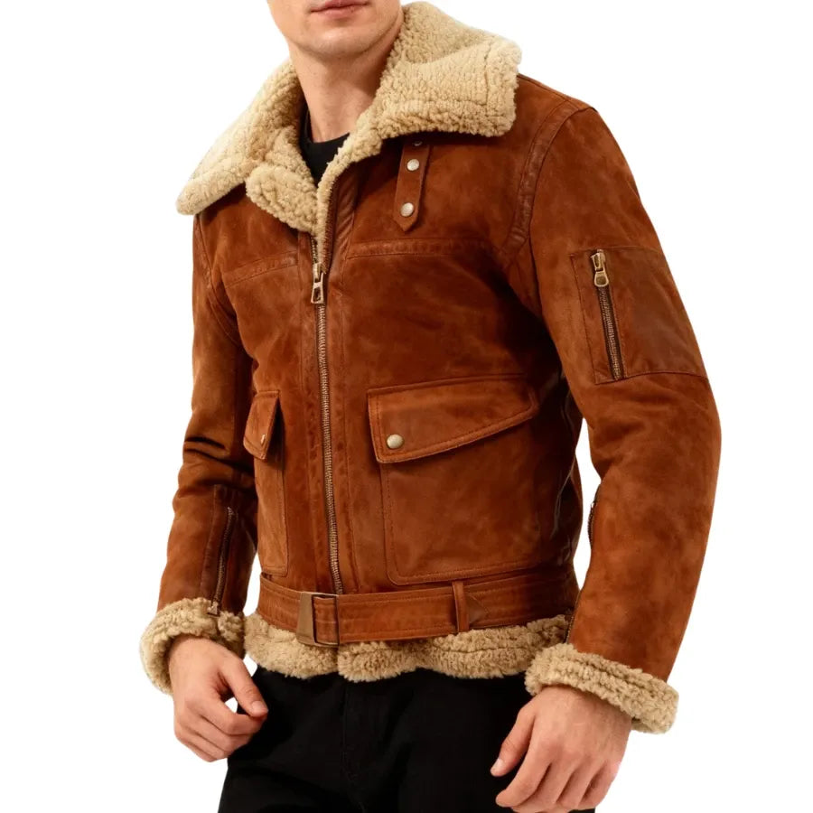 Arnold B-6 Aviator Tan Suede Bomber Jacket | Classic Style