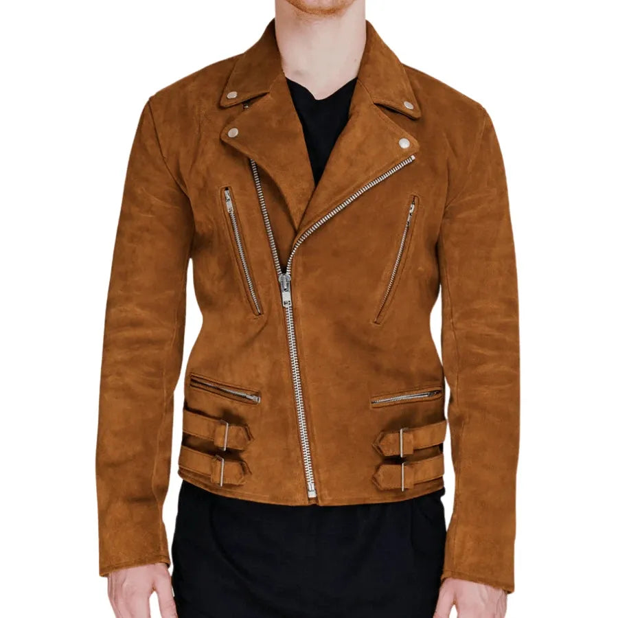Gary Tan Brown Suede Biker Jacket
