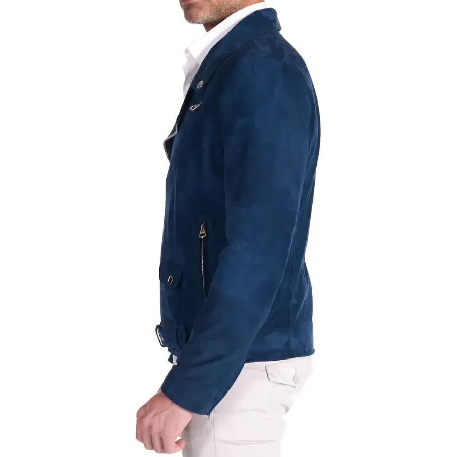 Aiden Blue Suede Biker Jacket