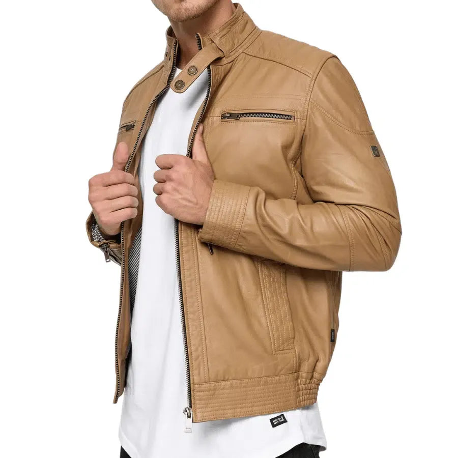 Brent Tan Leather Biker Jacket