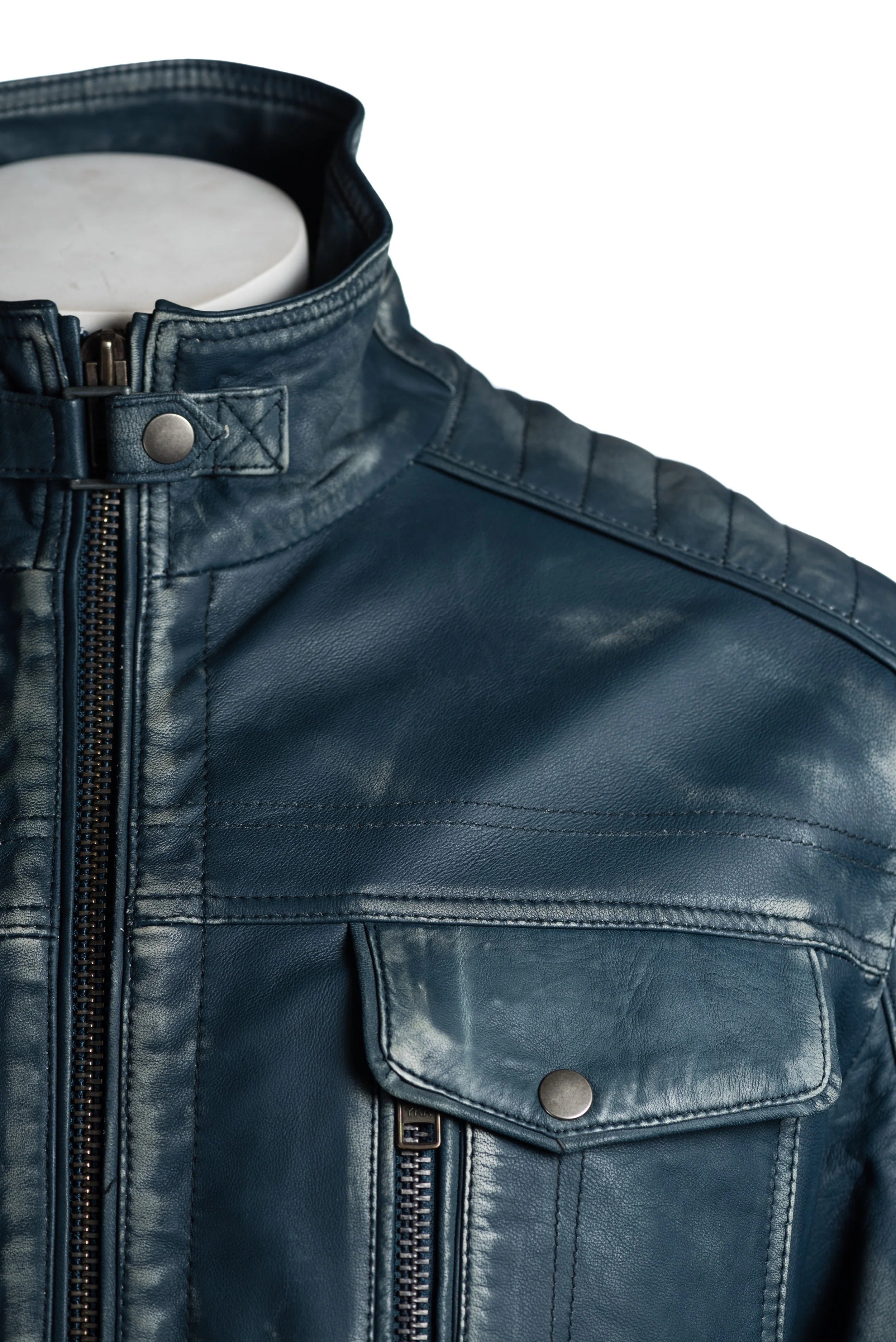 Men's Plus Size Antique Blue Vintage Biker Style Leather Jacket – Dominico