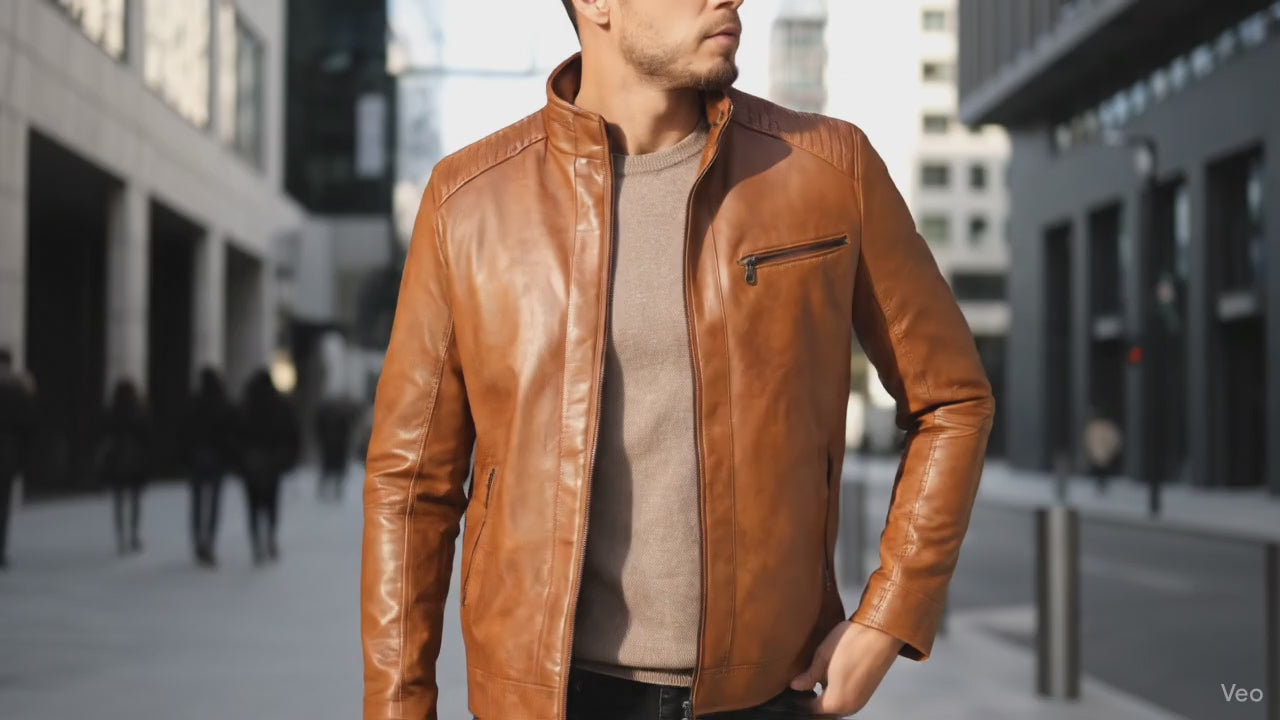Men’s Genuine Leather Jacket – Slim Fit Vintage Motorcycle Bomber Coat